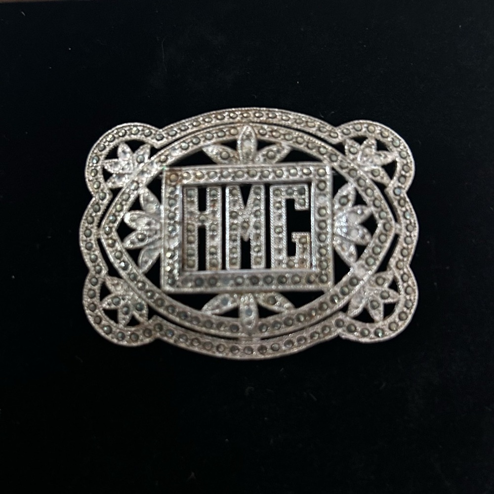 Vintage Art Deco Marcasites Initials Brooch